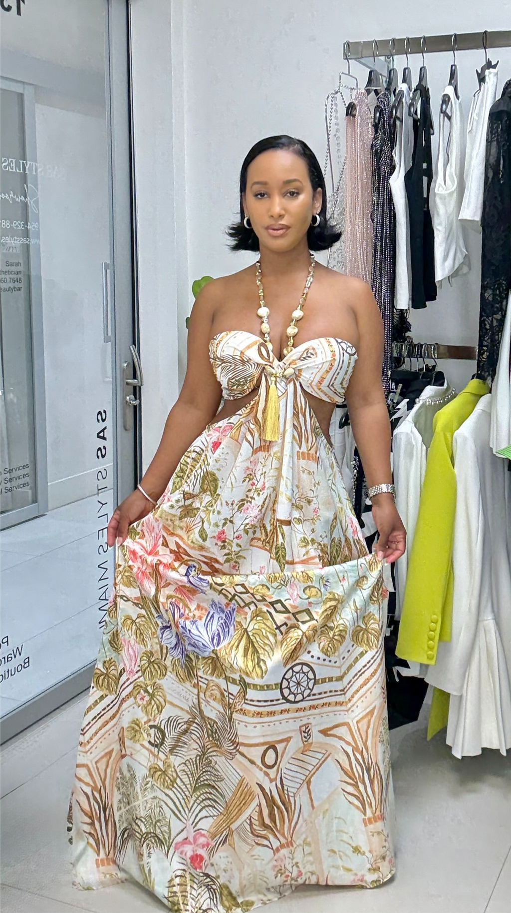 Golden Bloom Cutout Maxi Dress