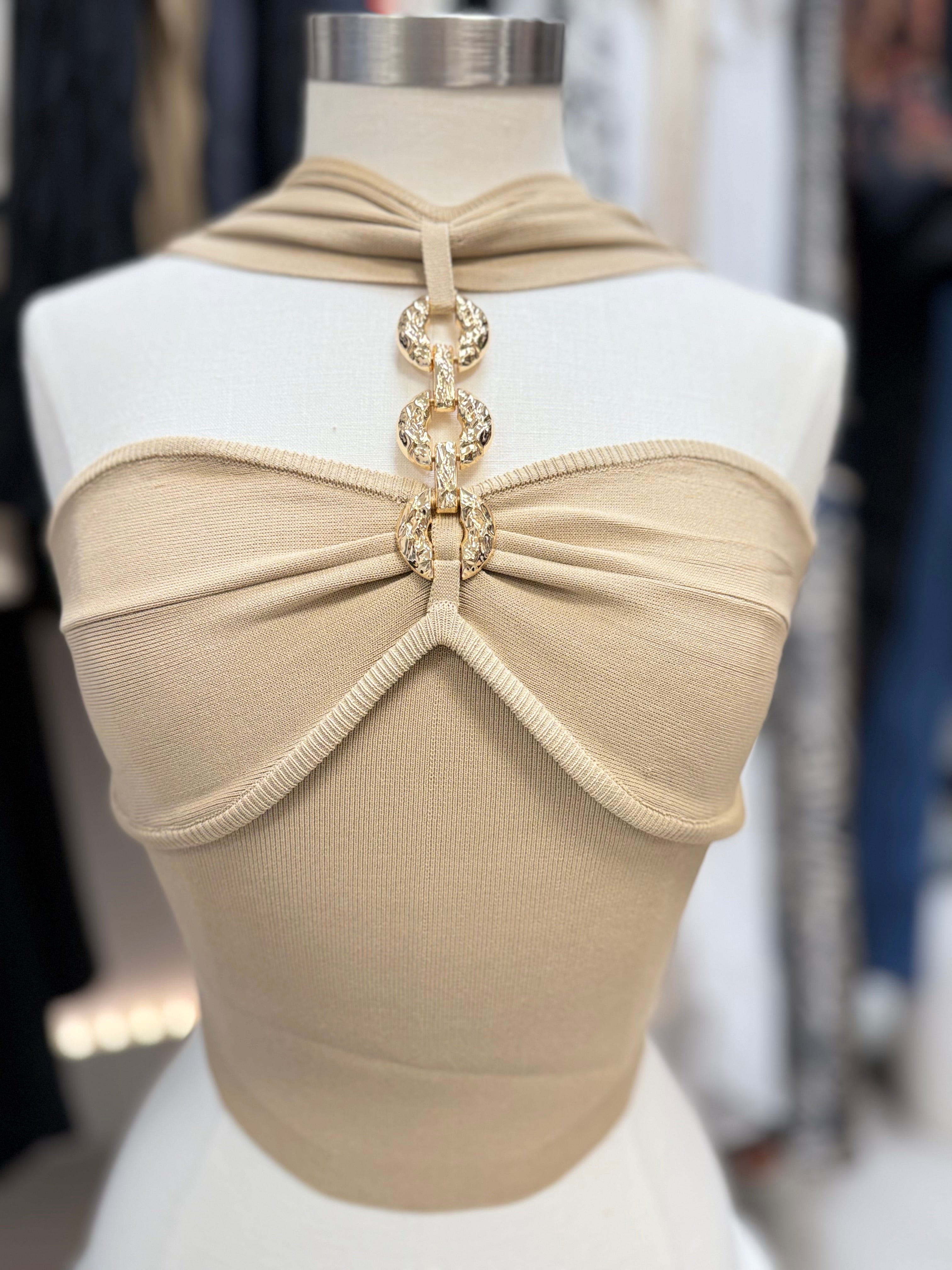 Beige and Gold Crop Top