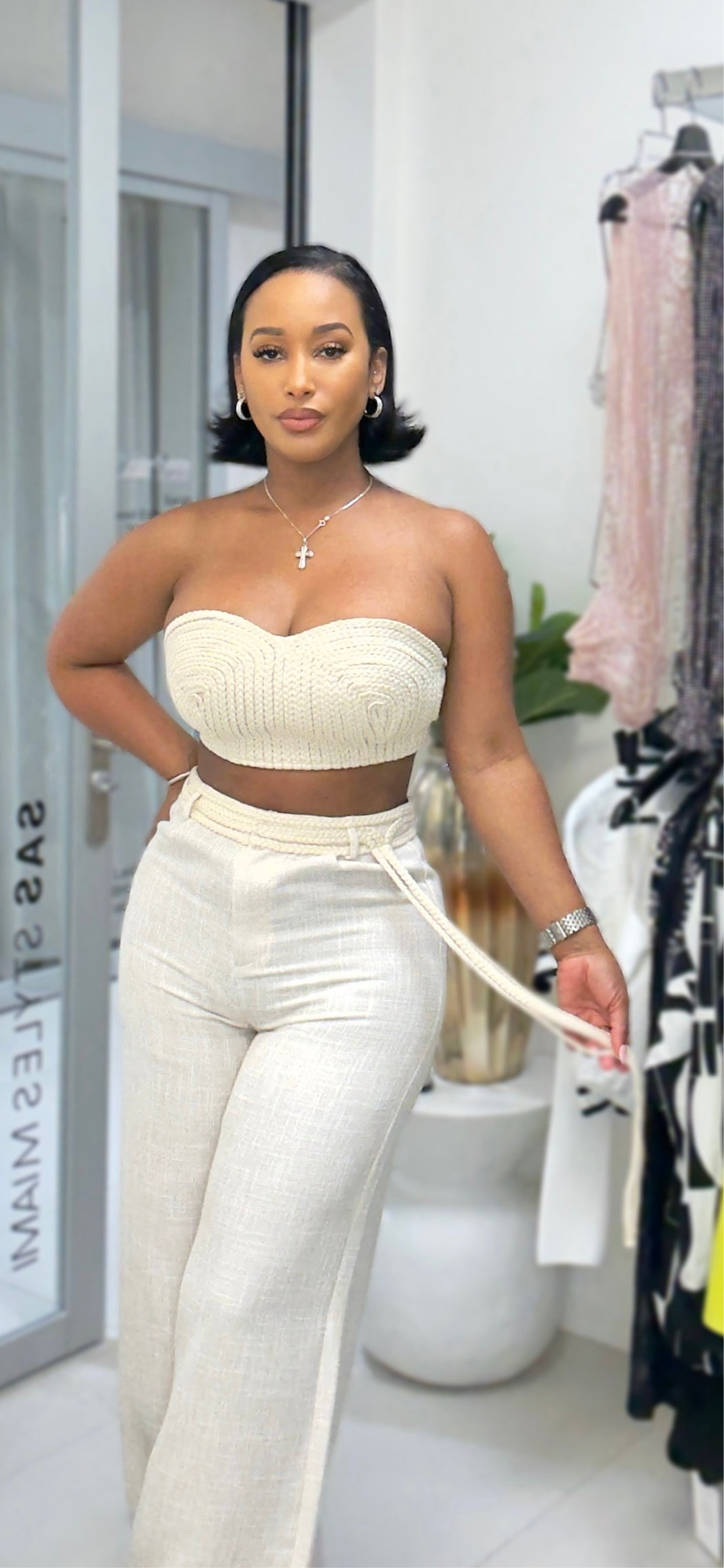 Ivory Luxe Braided Pants Set