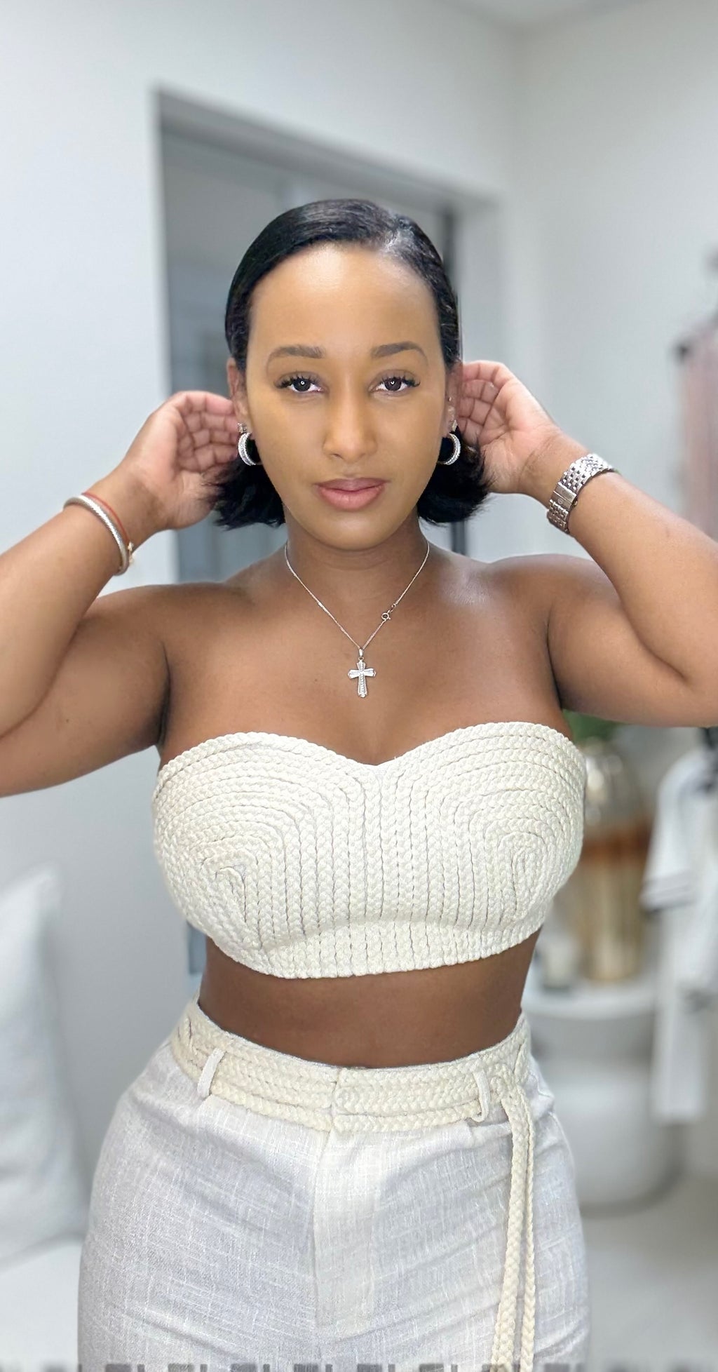 Ivory Luxe Braided Pants Set