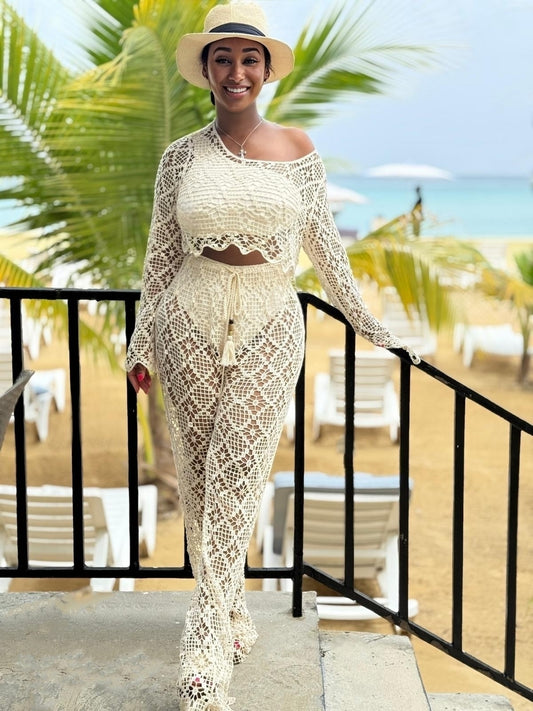 Crochet Cover-up Pants Set