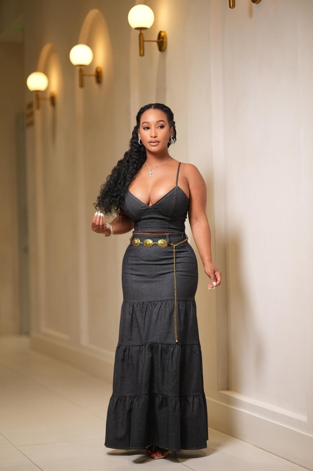 Midnight Muse Denim Skirt Set