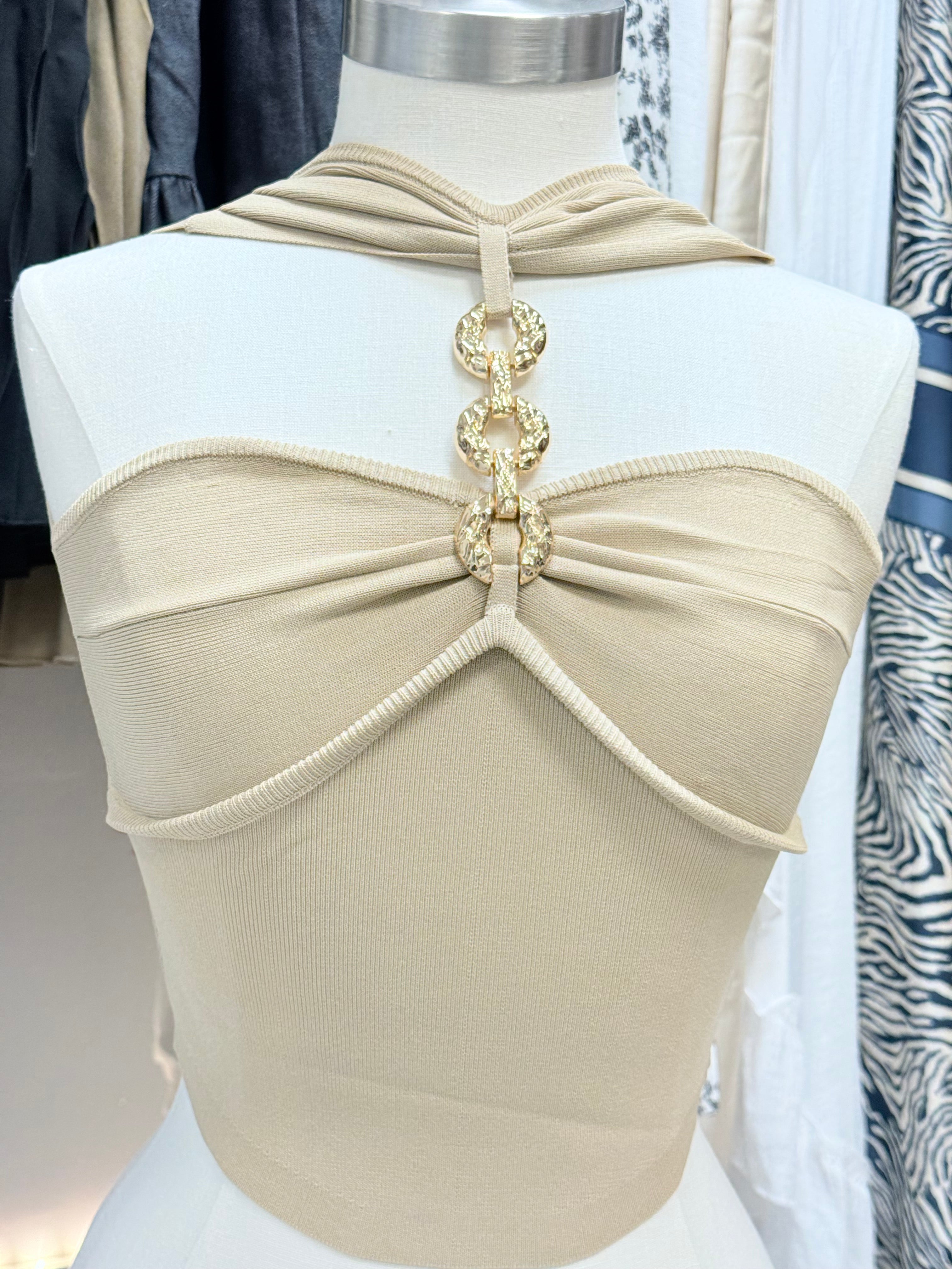 Beige and Gold Crop Top