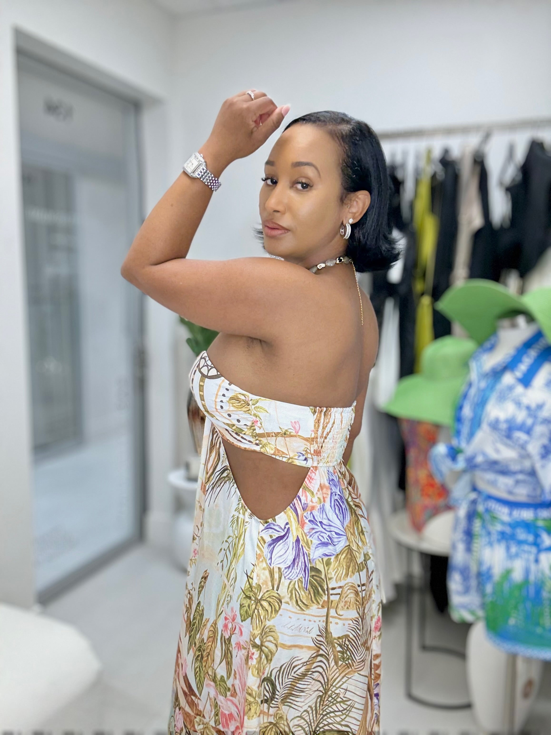 Golden Bloom Cutout Maxi Dress