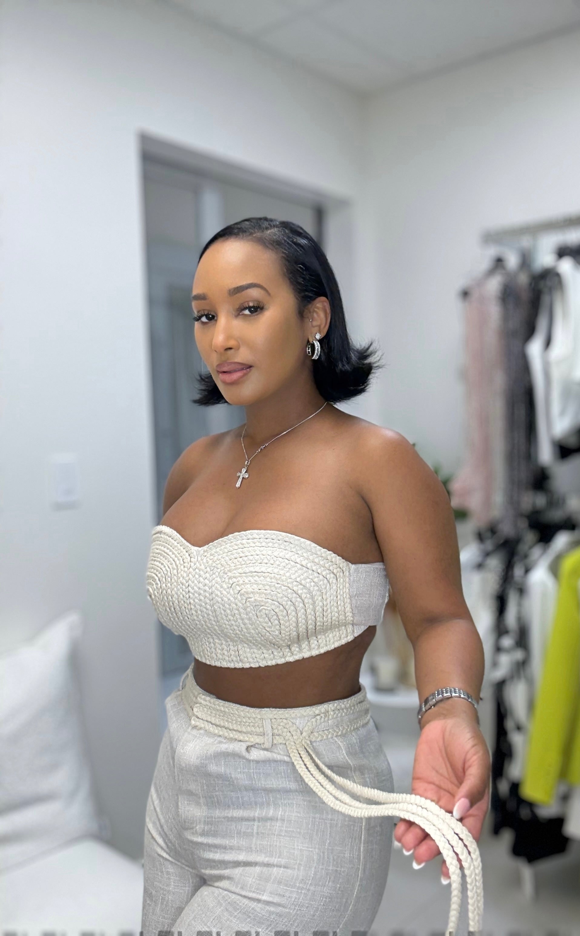 Ivory Luxe Braided Pants Set