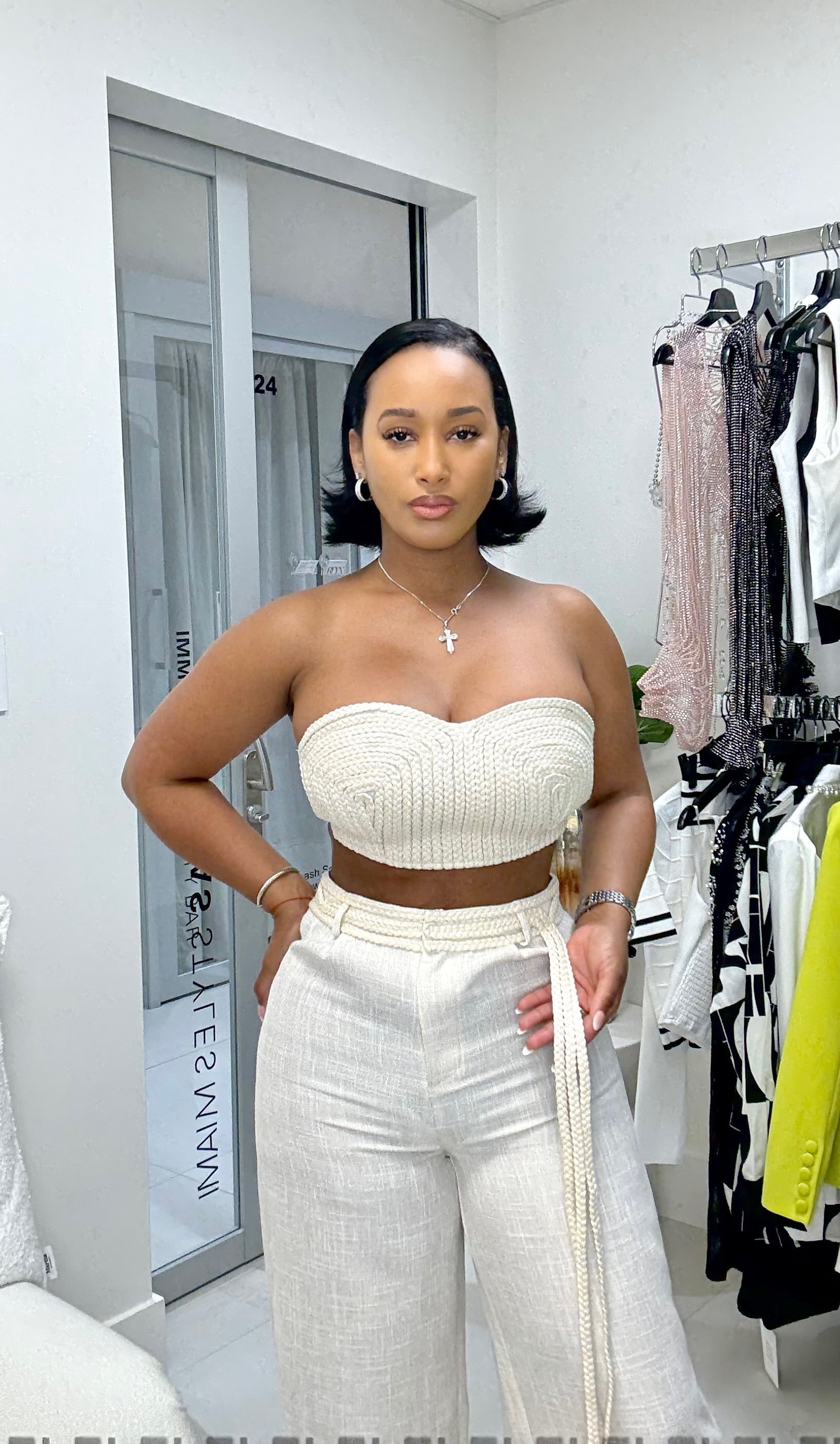 Ivory Luxe Braided Pants Set