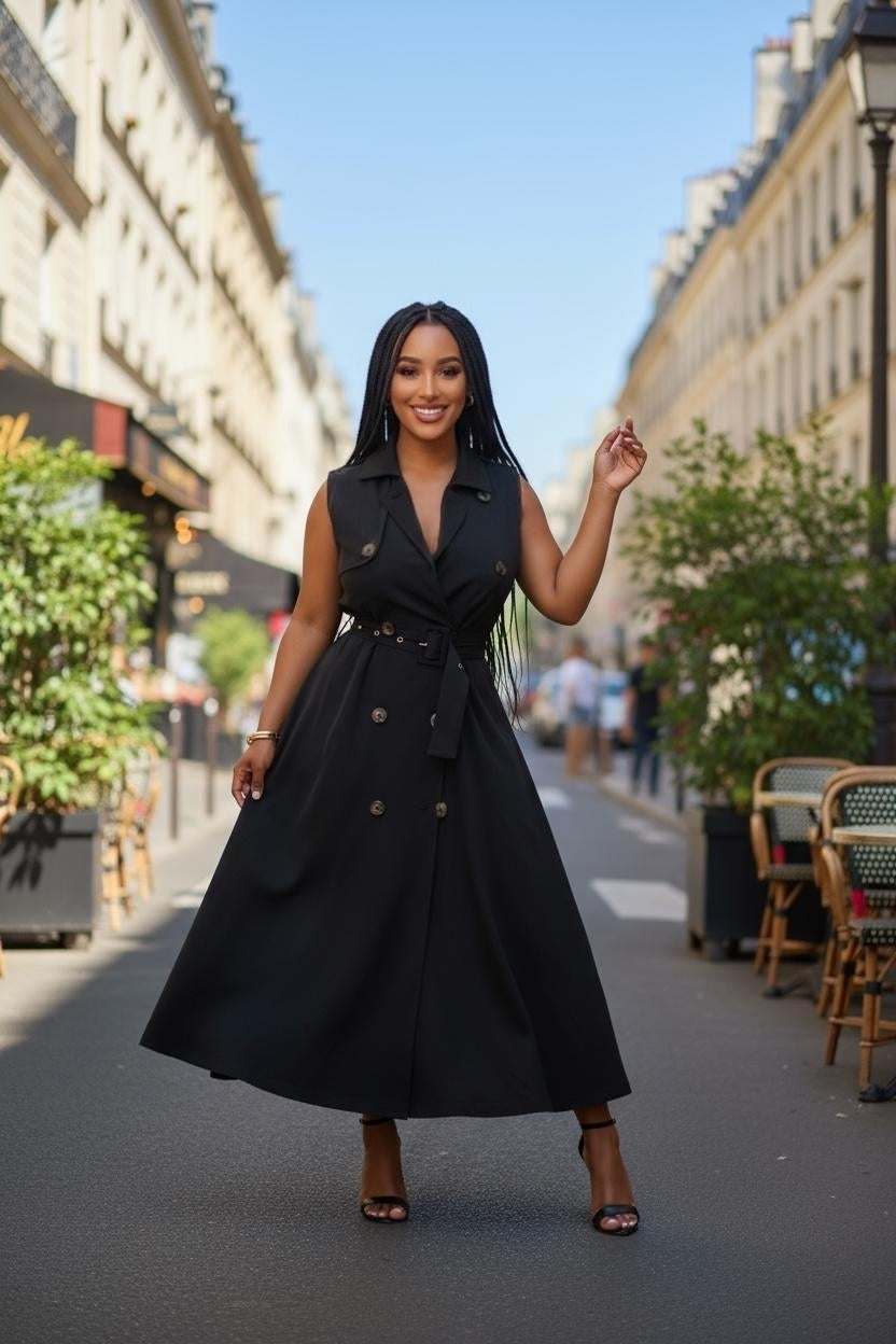 Kayla Trench Dress (Black)