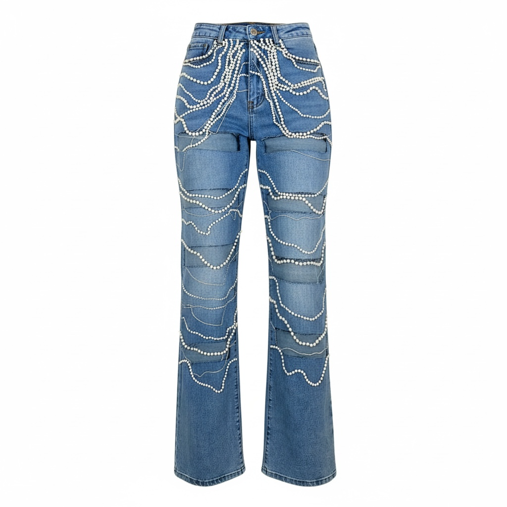 Denim and Pearl Pants