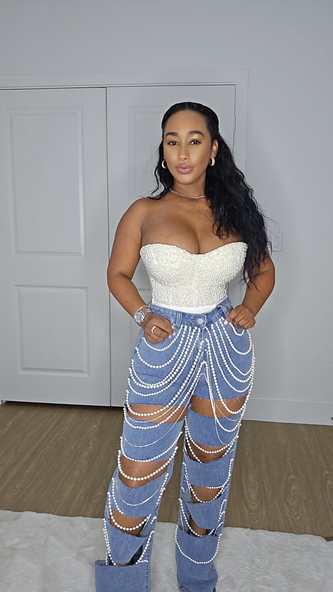 Denim and Pearl Pants