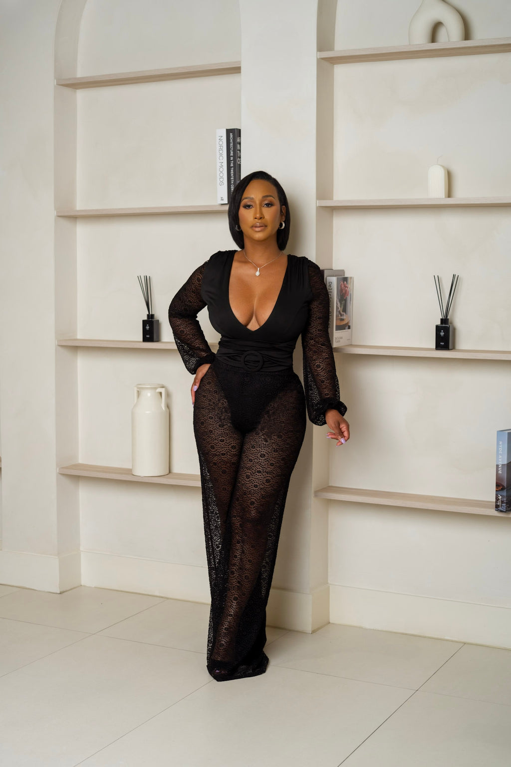 Lace Reverie Pants Set (Black)