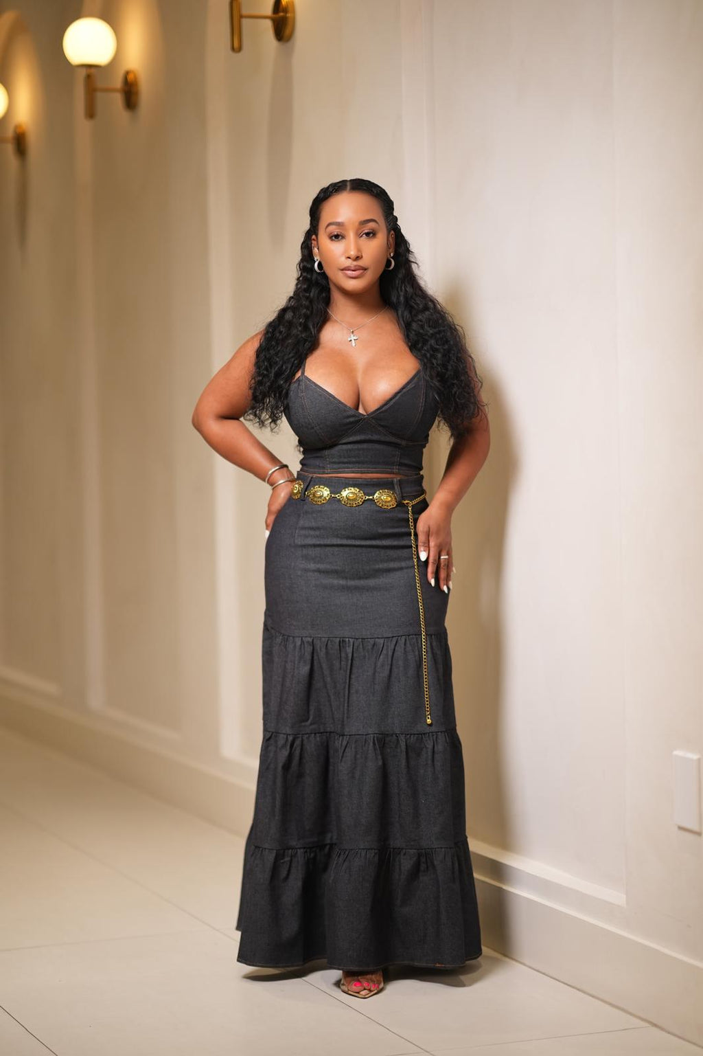 Midnight Muse Denim Skirt Set