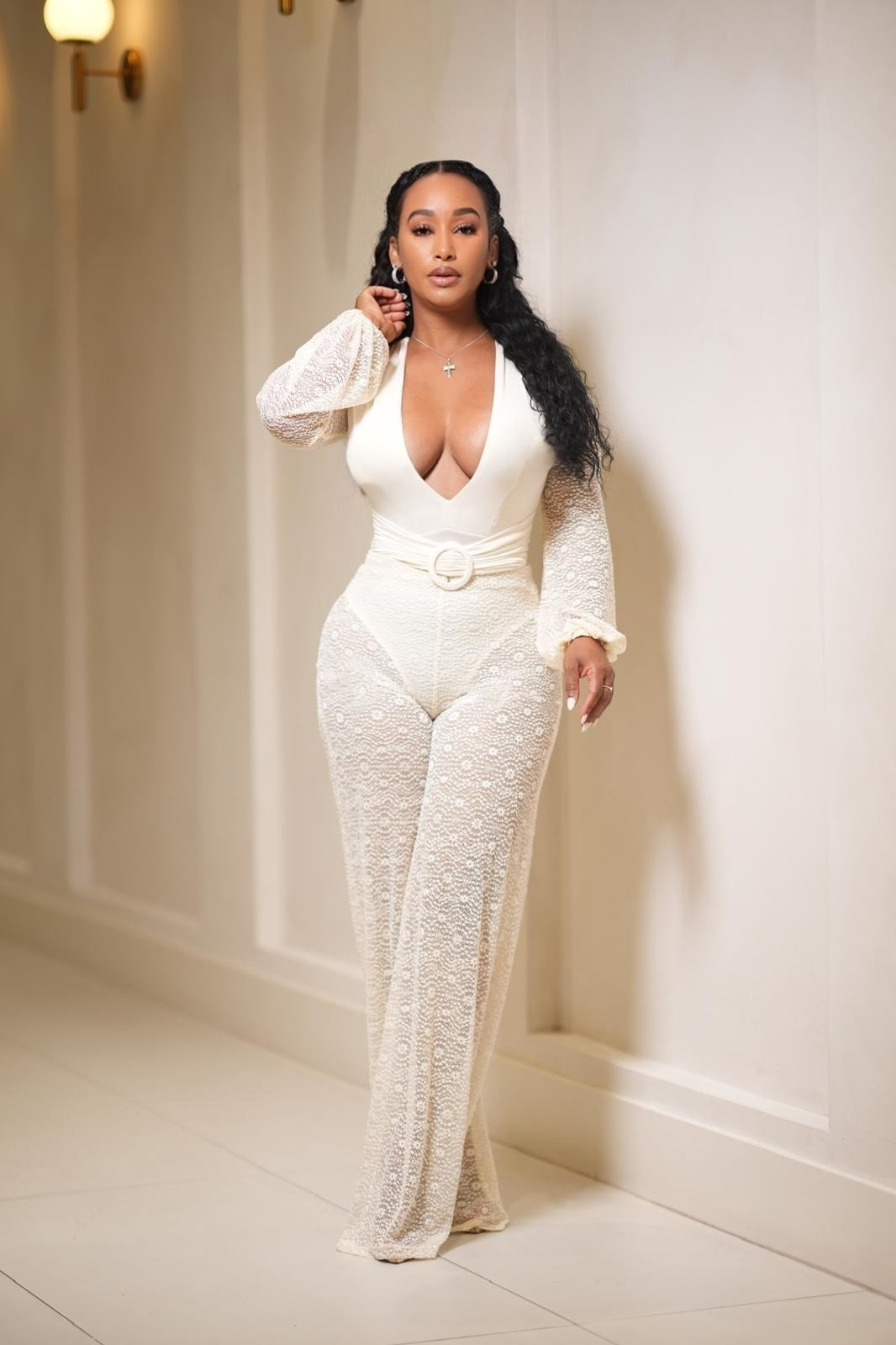 Lace Reverie Pants Set (Cream)