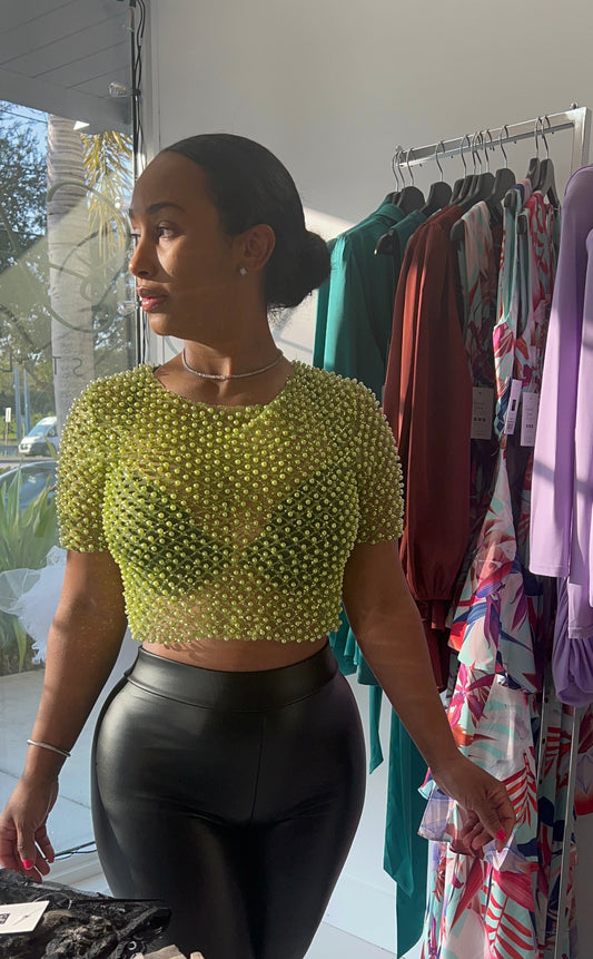 Pearls & Glits Crop Top Green