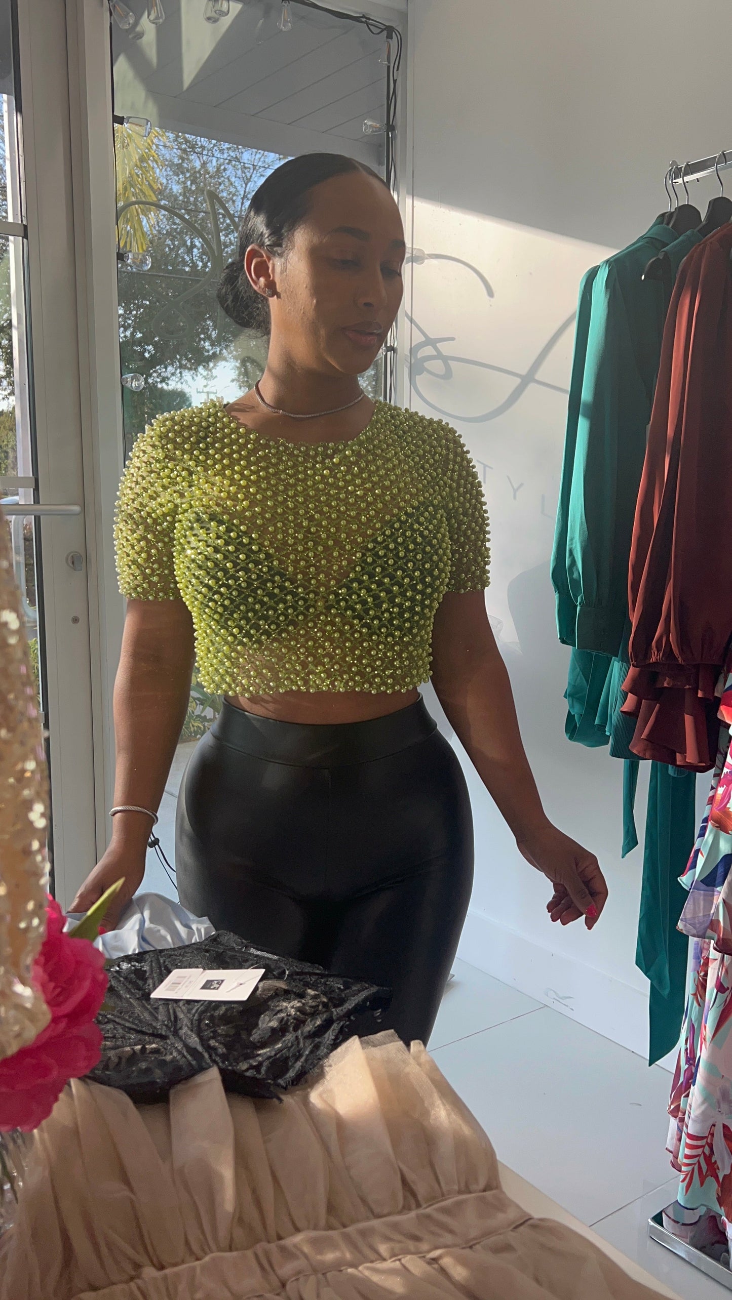 Pearls & Glits Crop Top Green