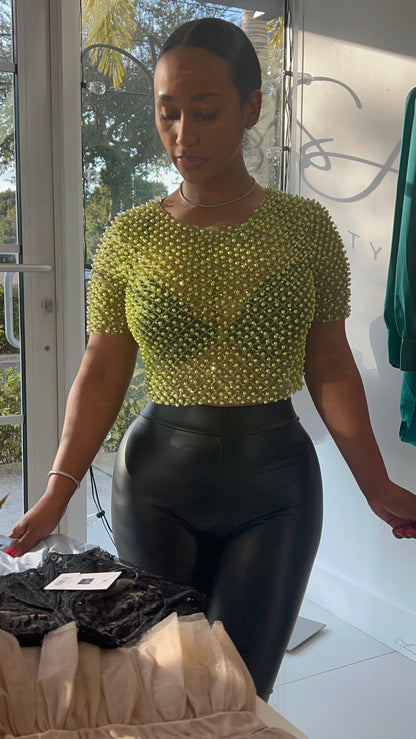 Pearls & Glits Crop Top Green